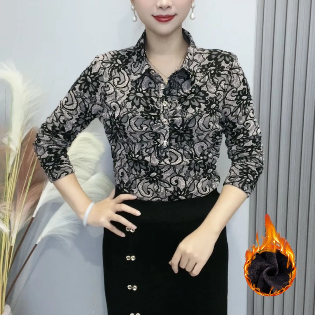 2023春夏新品黑花百搭遮肉显瘦气质女上衣高弹力衬衫领透气小衫