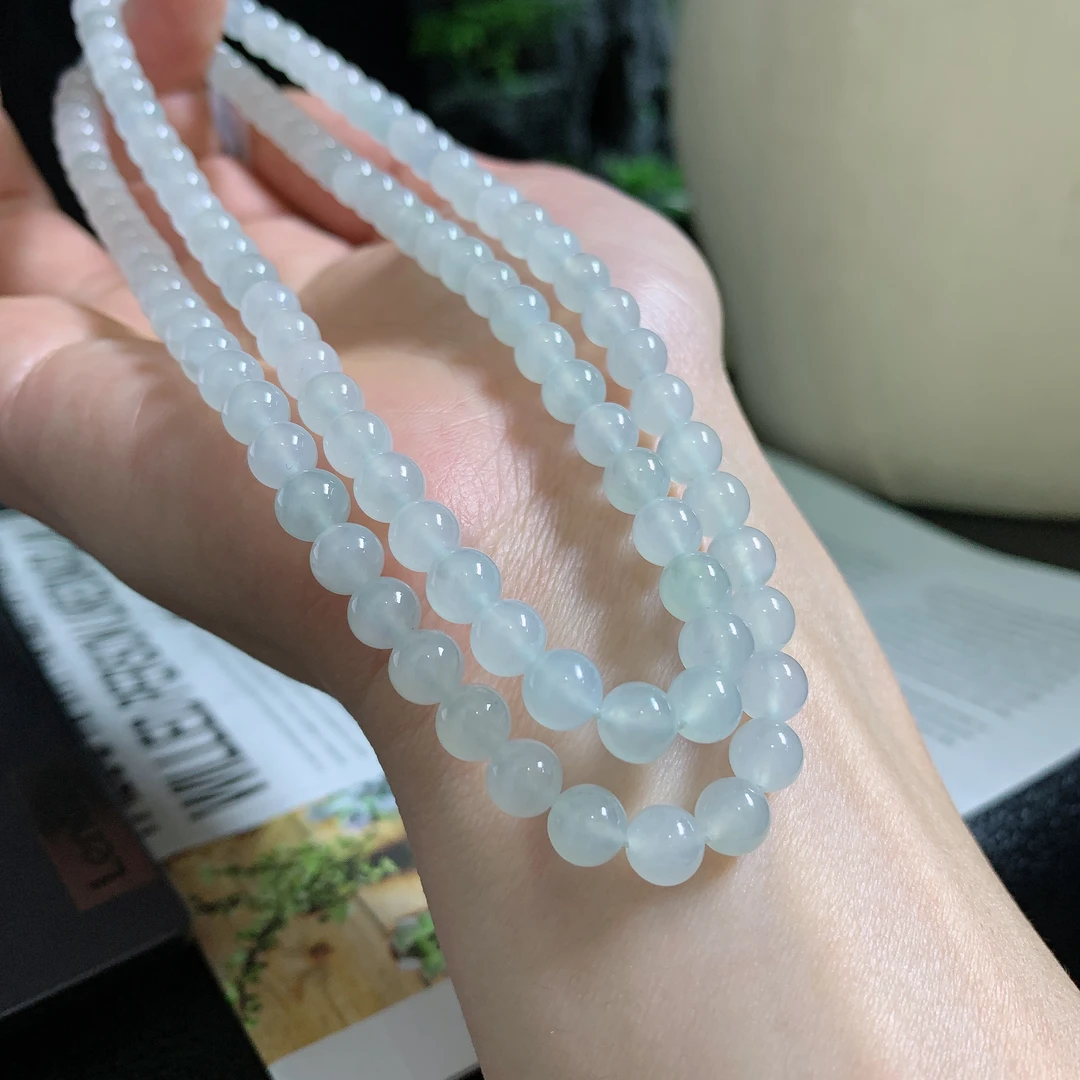 缅甸天然a货翡翠项链 冰种翡翠项链女款6mm108颗
