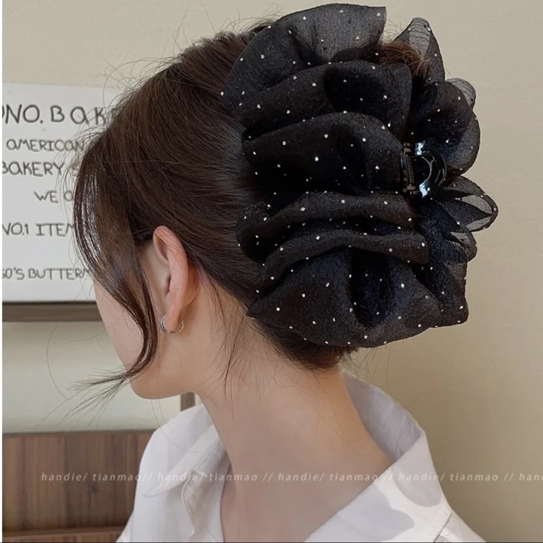 满星雨钻钻抓夹双面网纱云朵泡泡头饰百搭 A013