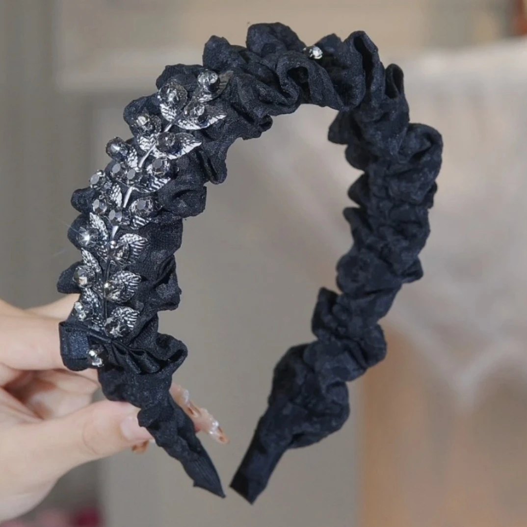 非金属布艺发饰 韩版重工高级显气质增高颅顶黑色发箍A056