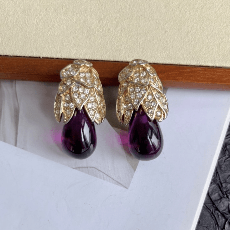 合金仿水晶耳饰  KJL中古重工镶嵌耳夹