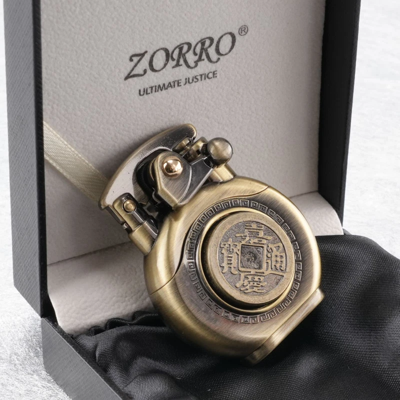 ZORRO  620煤油打火机青铜拉丝摇臂旋转赚大钱QB