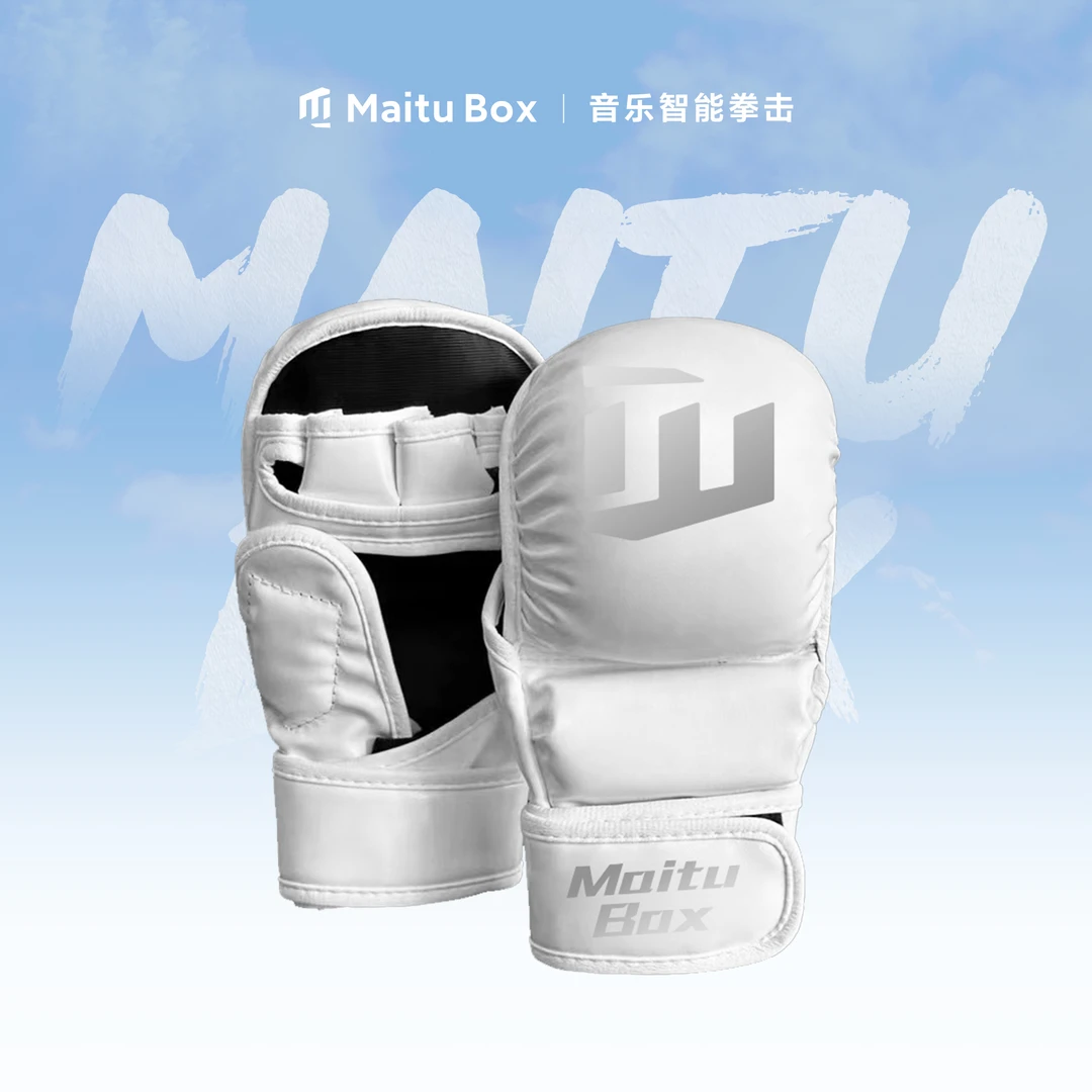 MaituBox成人手套白色训练加厚半指分指透气耐磨拳击手男士女士