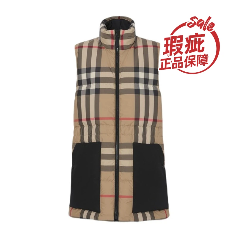 99新 BURBERRY/博柏利 M码 格纹拼接马甲式羽绒服 8045957