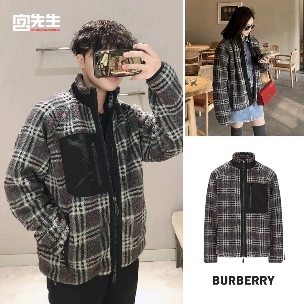 全新未使用 BURBERRY/博柏利 格纹摇粒绒冬季夹克男装8045536