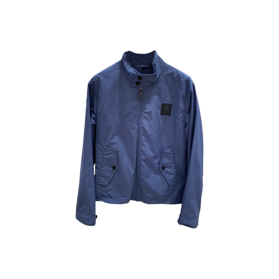 全新未使用 BURBERRY/博柏利 现货徽章拉链立领蓝色夹克 8061653