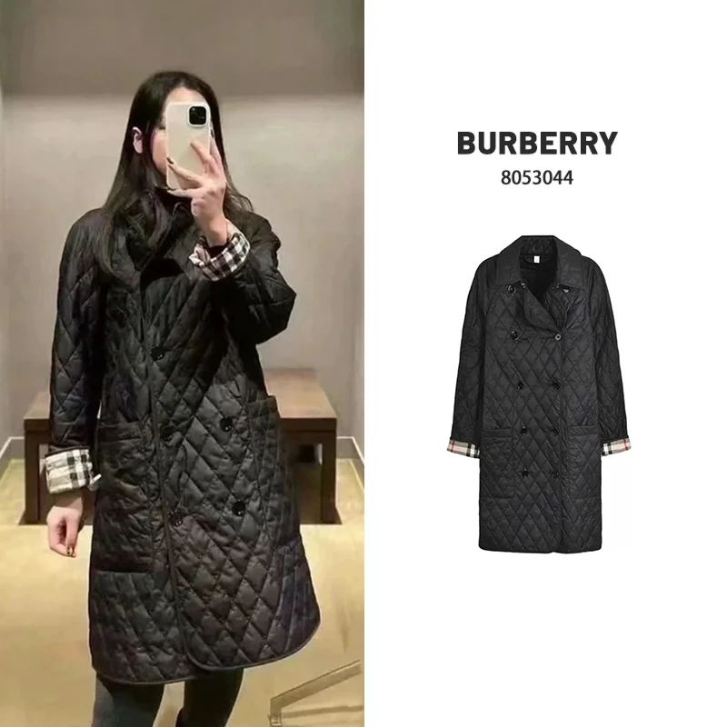 全新未使用 BURBERRY/博柏利 翻领中长款冬季女款棉服黑色8053044