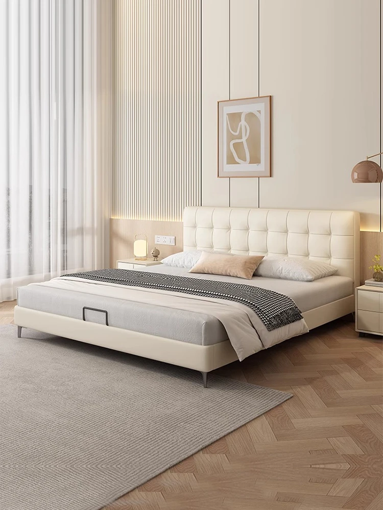 意式极简高箱储物真皮床现代简约主卧室收纳床