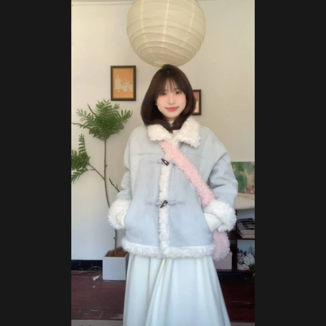 11.30【蔡不理】冬季新款毛毛单排扣百搭外套加厚毛绒冬款保暖ins