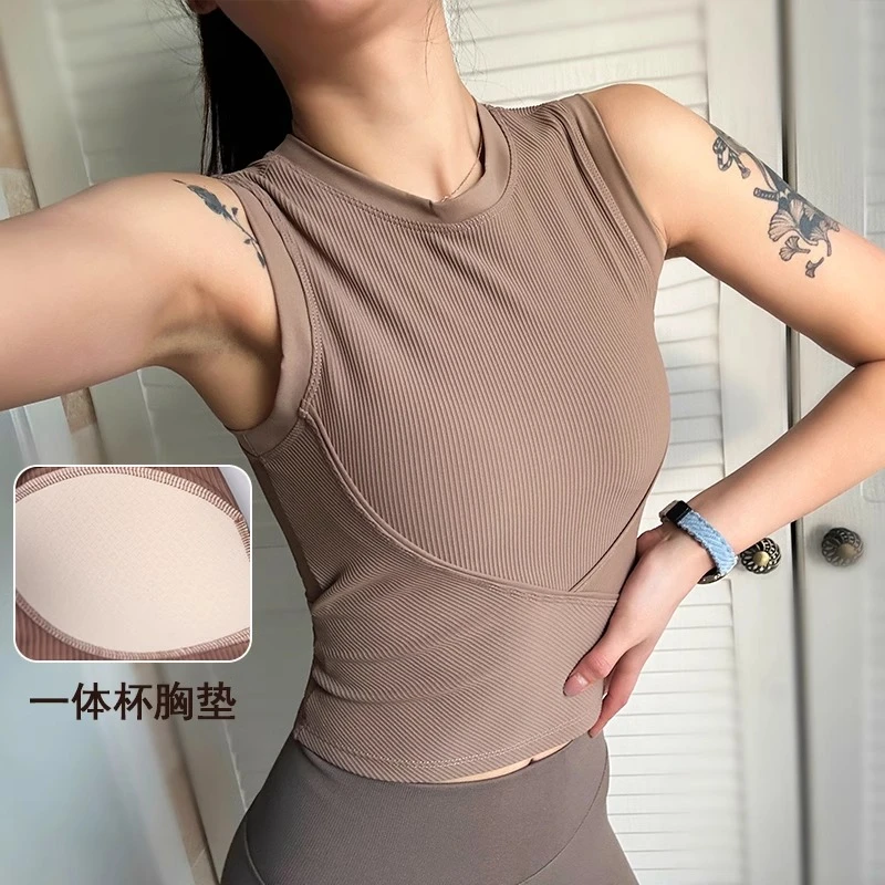 一体固定式罩杯显瘦美背运动背心女健身文胸高腰收腹紧身健身服