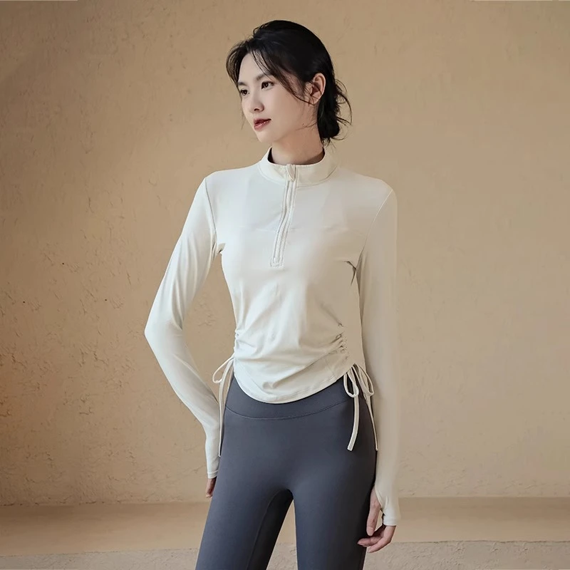 瑜伽服女春秋款半拉链紧身长袖上衣跑步健身外套训练运动健身衣