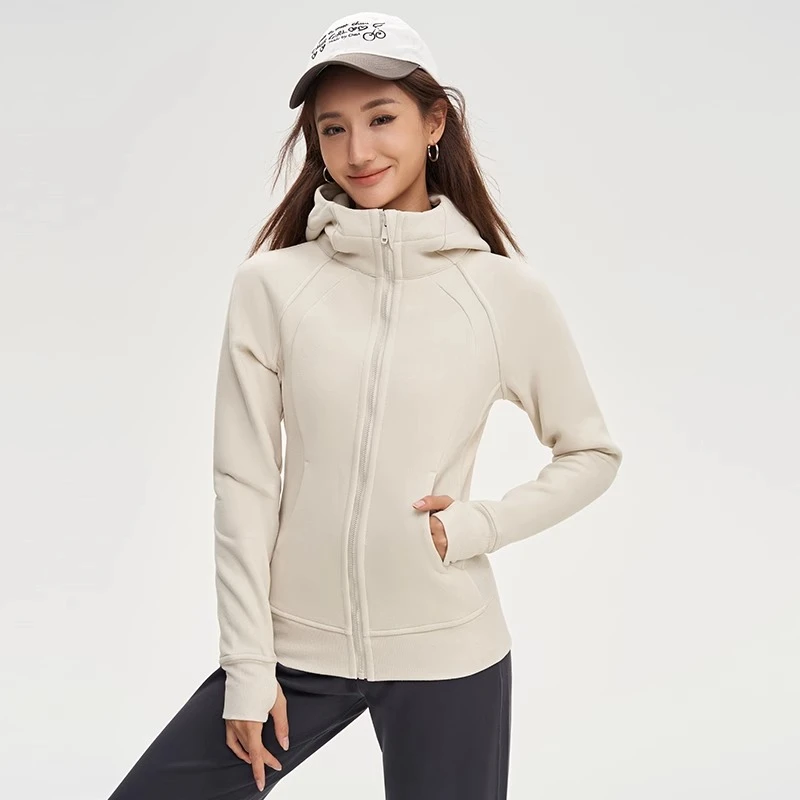 【LULU】加厚保暖连帽运动外套女 户外休闲外穿瑜伽训练健身夹克028