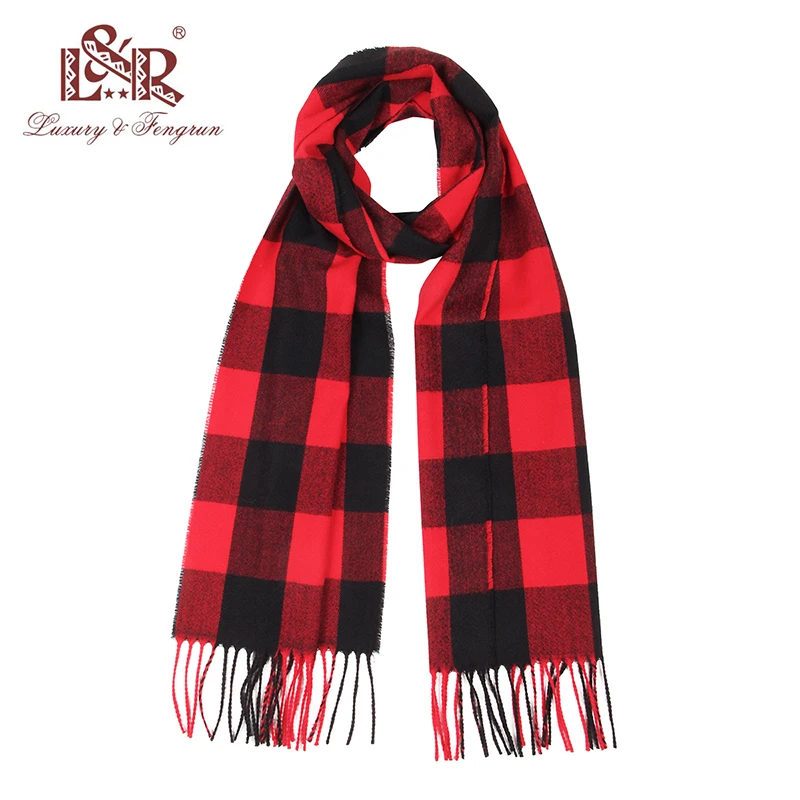 海璐同款秋冬中厚保暖柔软亲肤时尚简约百搭男女长款格子黑红围巾