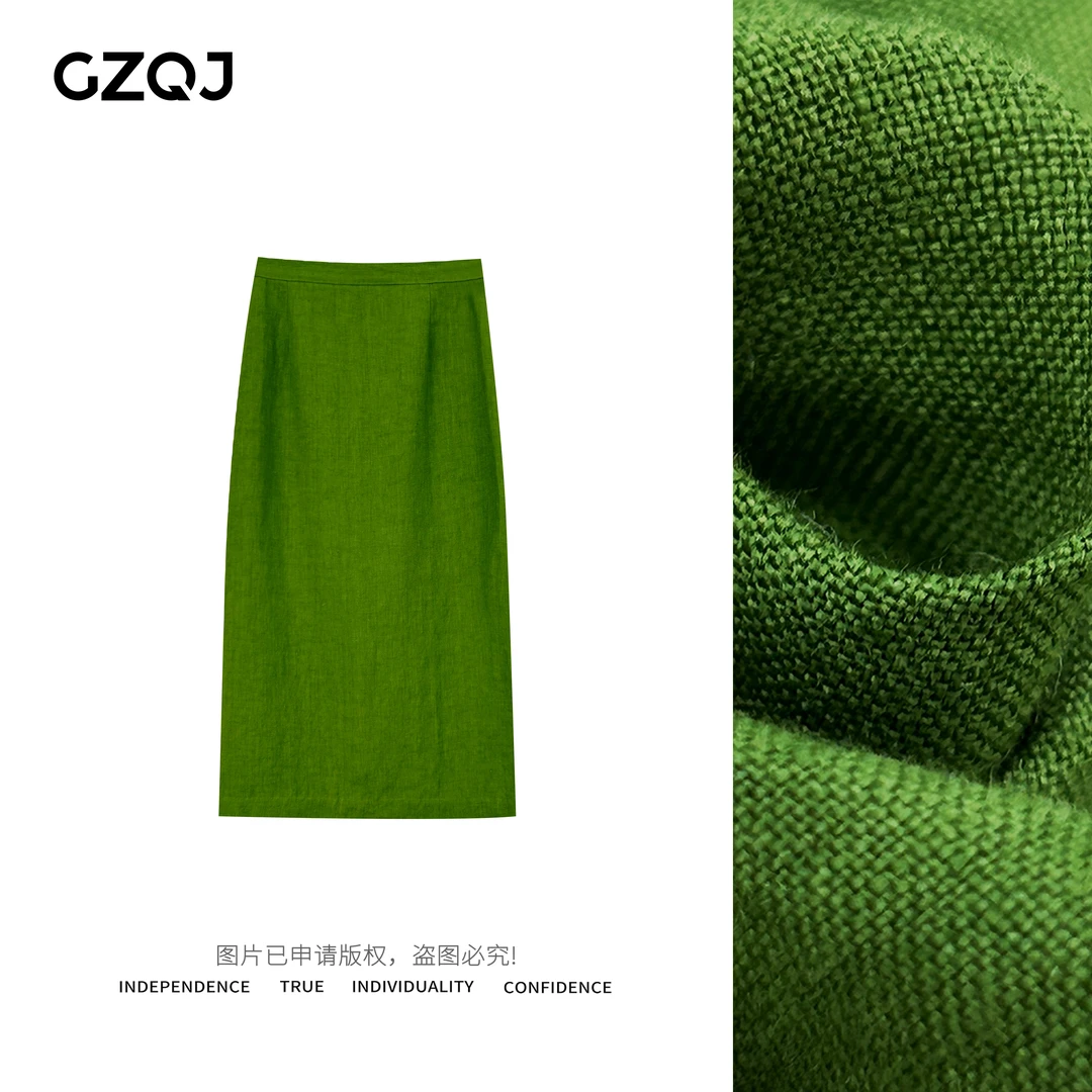 GZQJ【休闲一夏】100亚麻小众设计感高腰显瘦半身裙女夏季新1547
