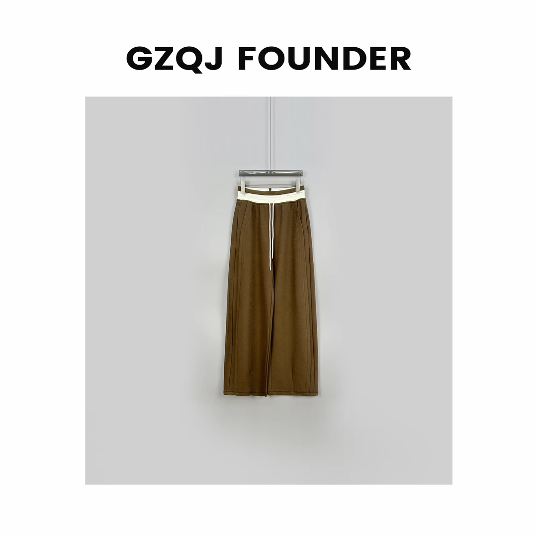 反季！【时间的针脚】舒适高腰纯色时尚抽绳复古百搭裤子 2052