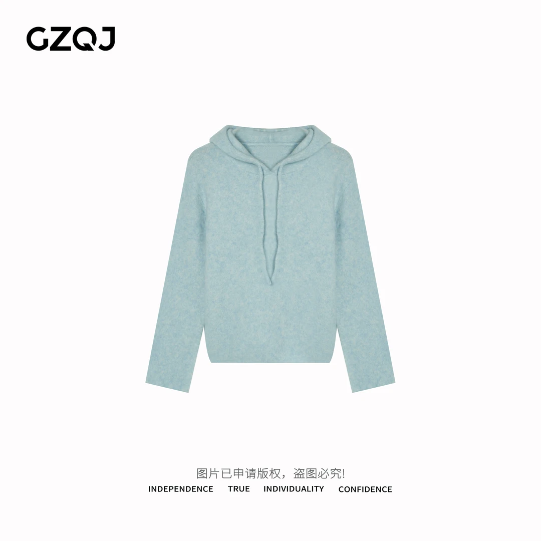 老琴私服【北岛云雾】羊驼毛软糯连帽毛衣慵懒复古帽衫女34203