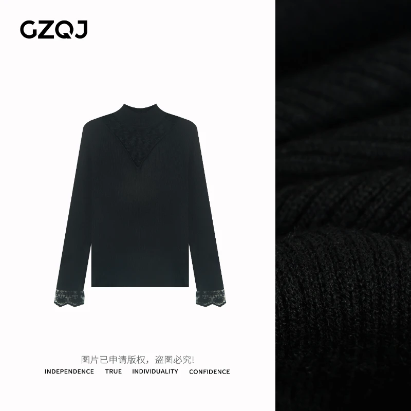 老琴私服【收藏浪漫】立领蕾丝镂空小心机修身针织打底上衣79160