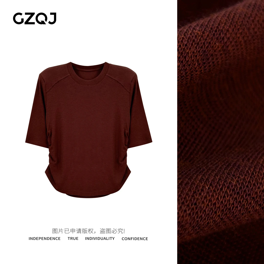 老琴私服【掐腰T】小众设计感气质宽松显瘦垫肩短袖T恤女夏上衣7629