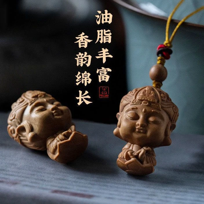 檀香木8大生肖守护神手把件手机吊坠宝宝佛包钥匙扣配件（非成品）