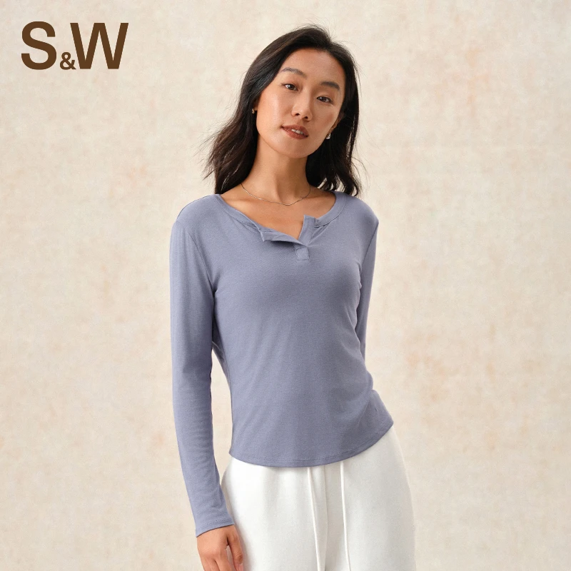S&W速惟 秋冬新款小V领设计瑜伽运动百搭软糯亲肤长袖 4179