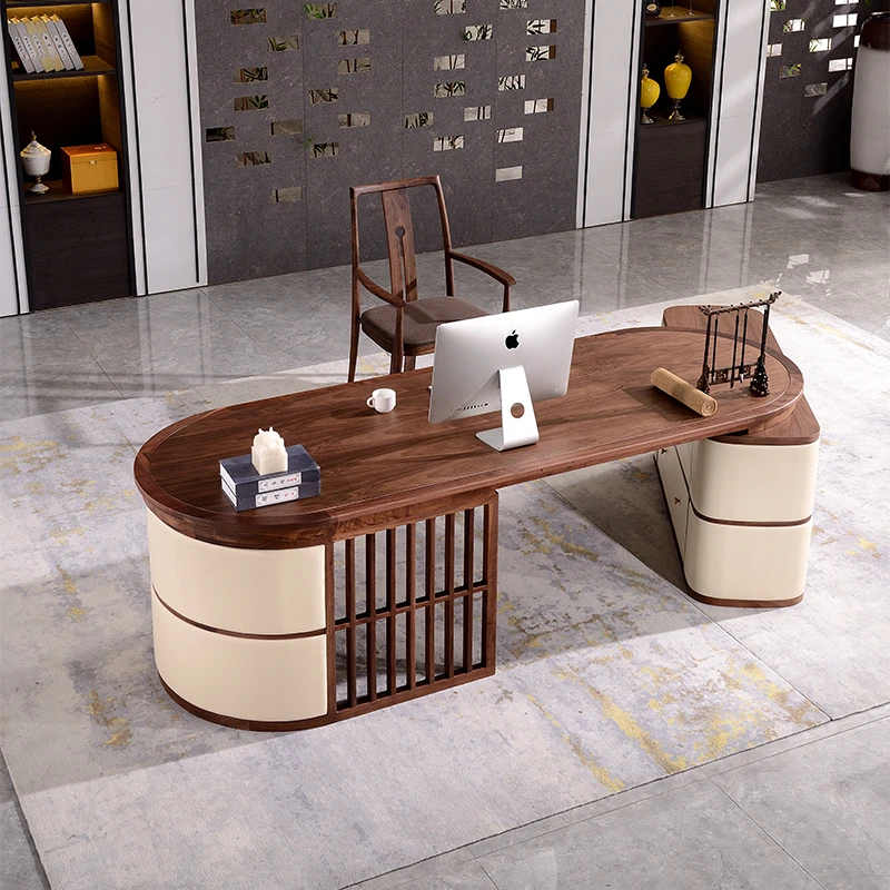 苏木轩新中式黑胡桃木书桌椅现代简约大班台实木办公室老板桌YZ35