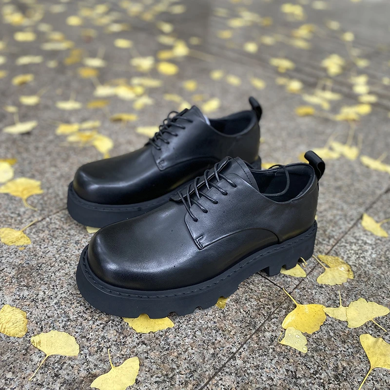 2024新款潮流男鞋头层牛皮大头皮鞋潮流百搭英伦风厚底鞋防水休闲