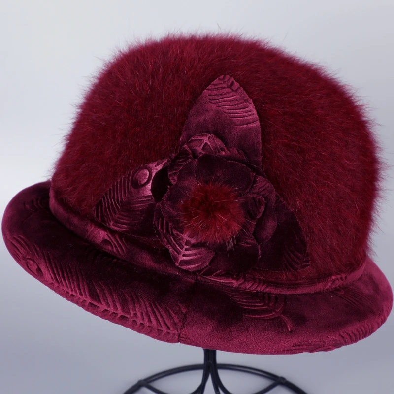 中老年帽子冬季保暖帽子女妈妈帽秋冬天兔毛礼帽加绒加厚奶奶棉帽