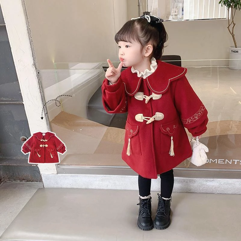 新品巴拉巴拉汉服女童拜年服儿童冬季红色喜庆宝宝过年新年装唐装