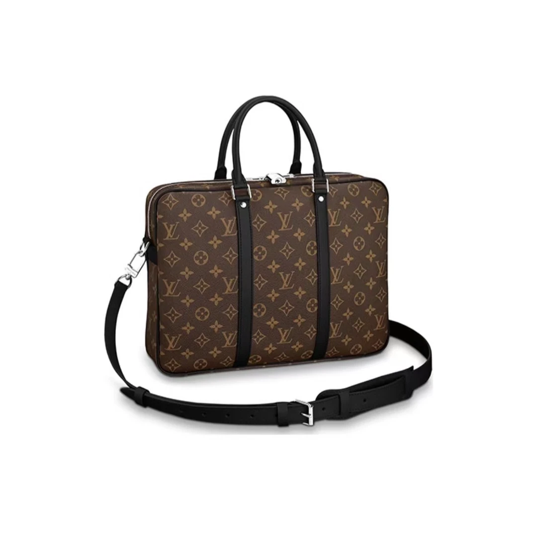99新 LouisVuitton/路易威登  Voyage棕老花公文/电脑/斜挎手提包