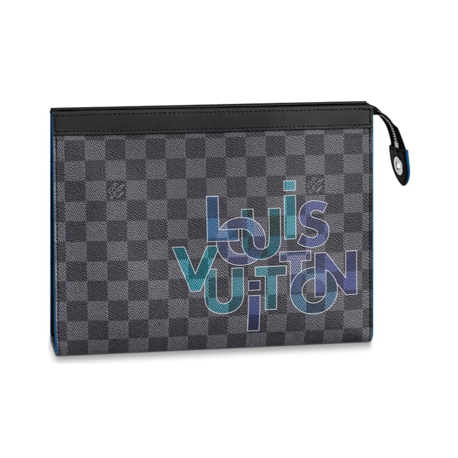 99新 LouisVuitton/路易威登 限量彩虹渐变黑棋盘格印花洗漱包