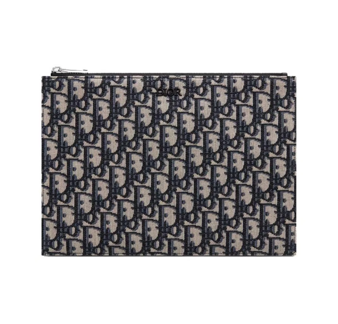 99新 DIOR/迪奥 oblique经典刺绣老花满印 男士手拿包