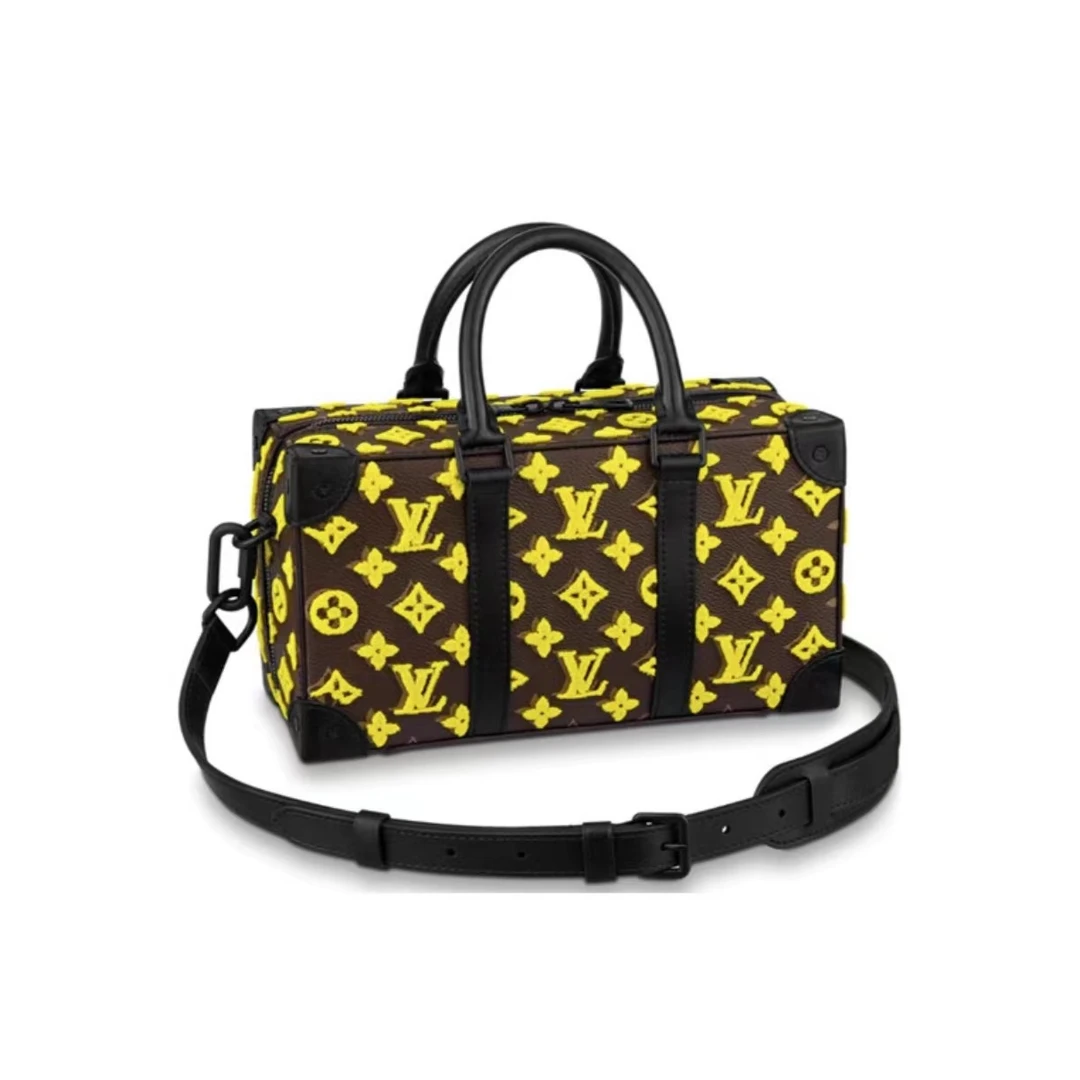 99新 LouisVuitton/路易威登 speedy trunk秀款黄植绒盒子斜挎包