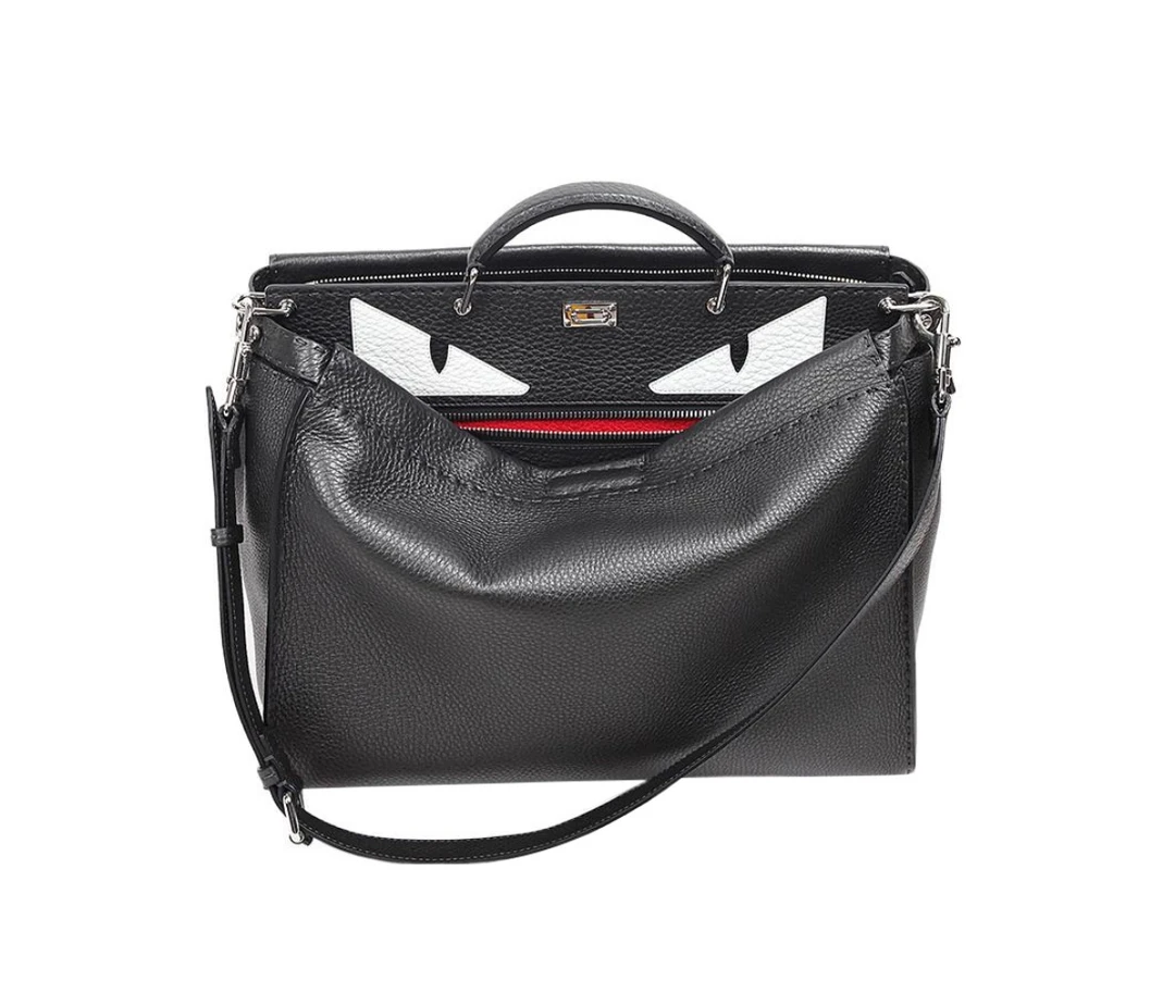 99新 FENDI/芬迪 peekaboo小怪兽白眼睛 银灰限量手提公文包/大号