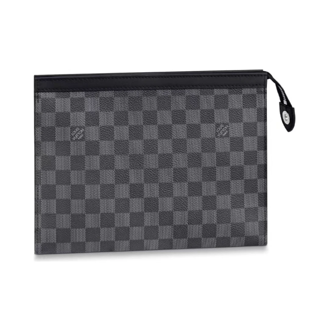 99新 LouisVuitton/路易威登 黑灰拼色棋盘格洗漱手拿包