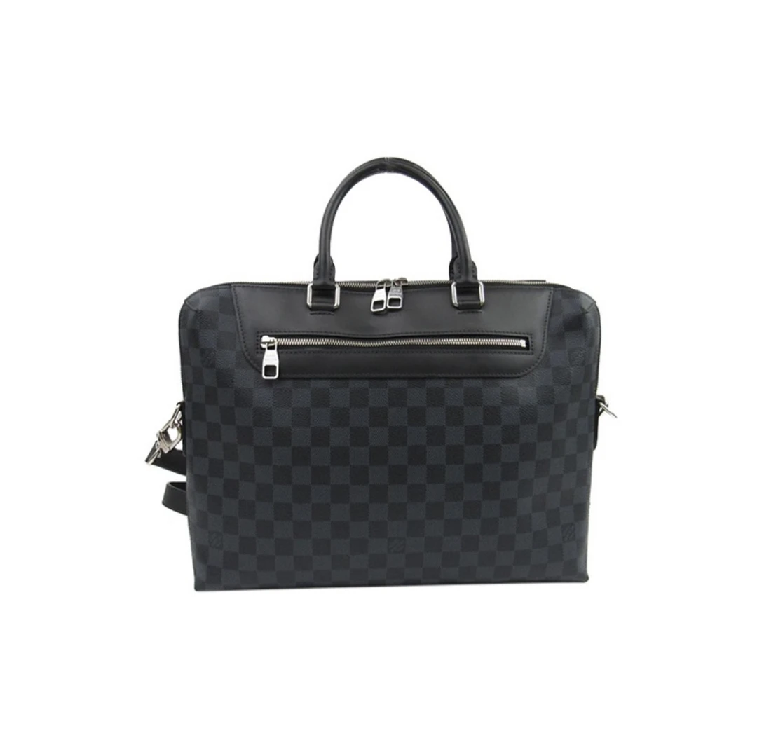 95新 LouisVuitton/路易威登 棋盘格拼皮双层拉链手提斜挎公文包