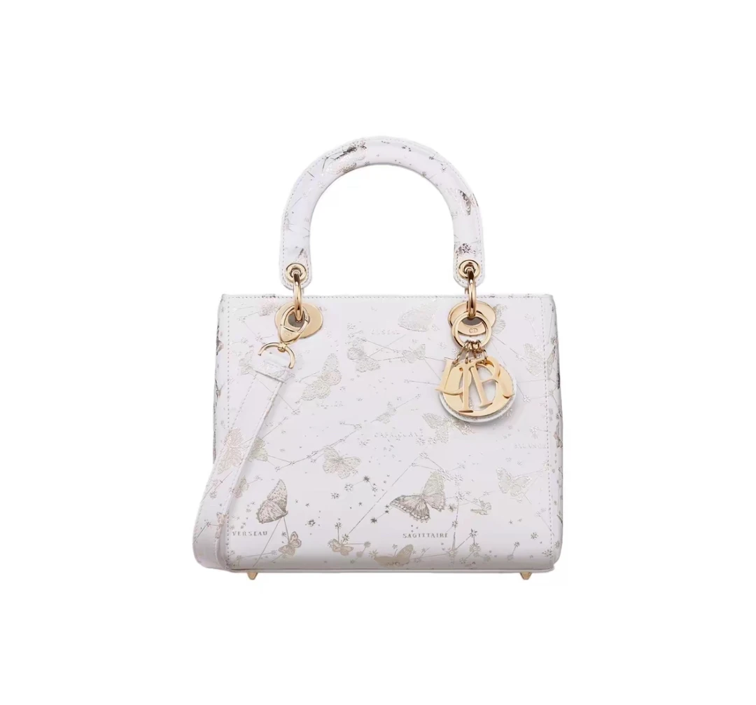 全新未使用 DIOR/迪奥 圣诞限量lady戴妃中号白金色蝴蝶全套