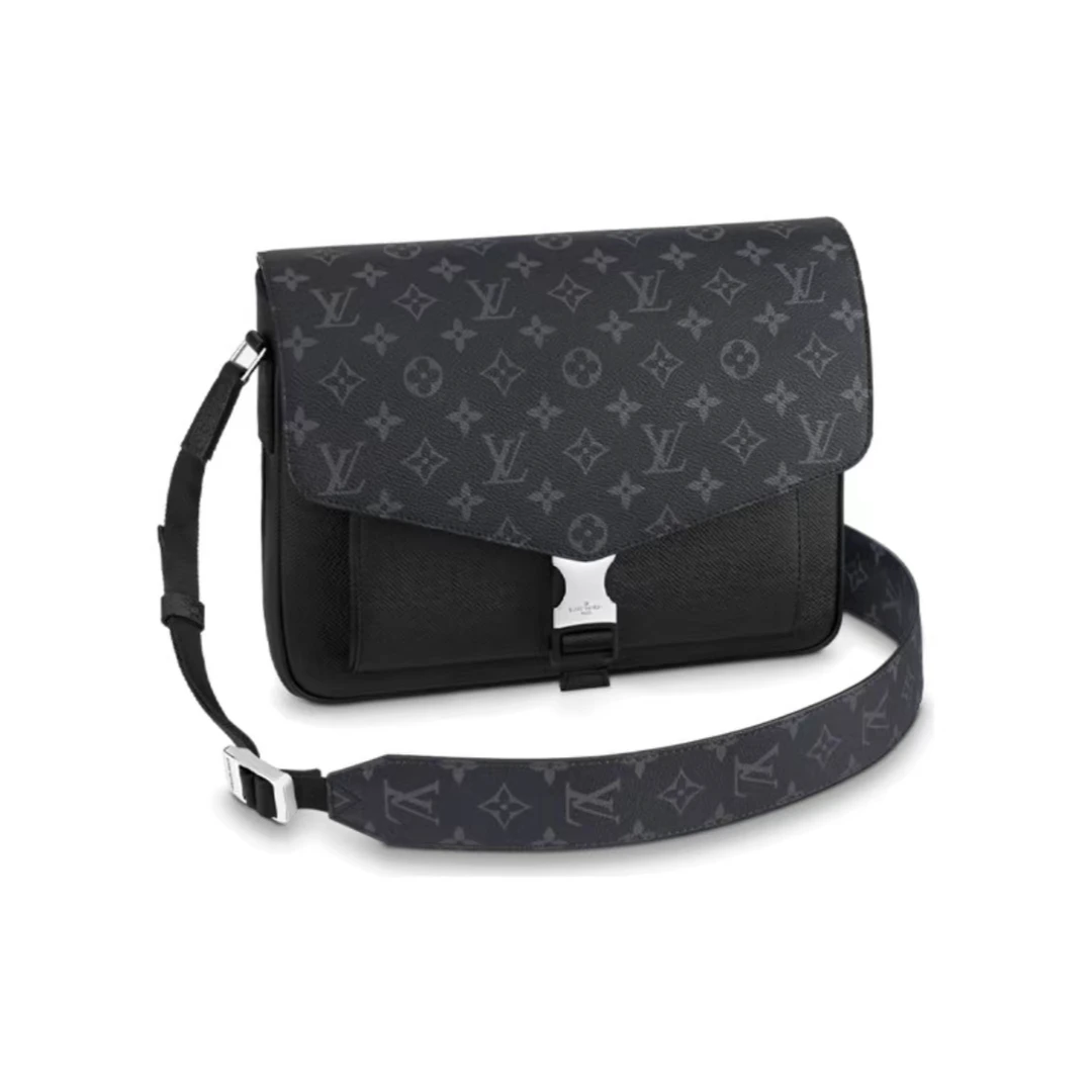 99新 LouisVuitton/路易威登 黑老花弹簧扣翻盖邮差包/斜挎包