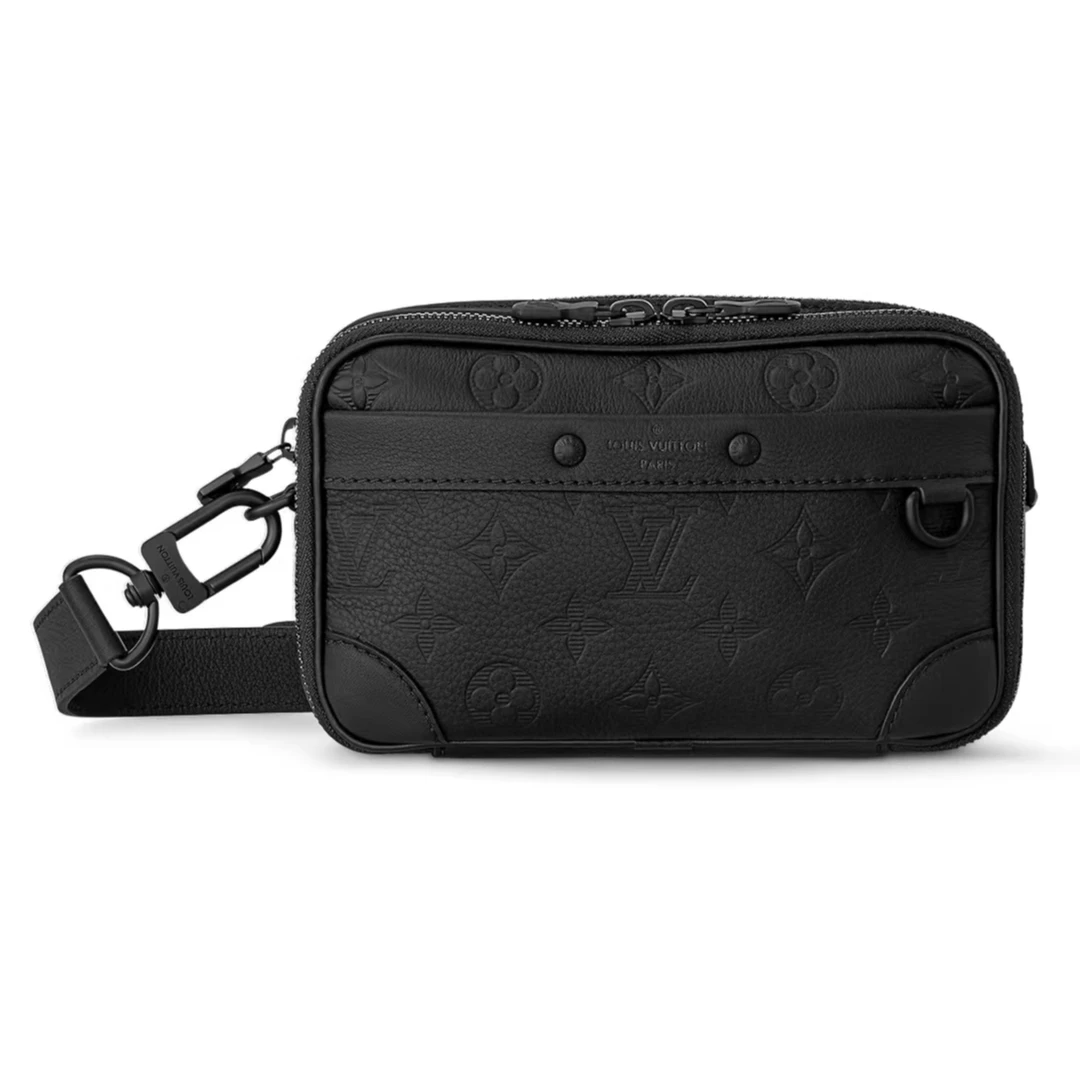 99新 LouisVuitton/路易威登 ALPHA 黑色牛皮压纹迷你男款斜挎包