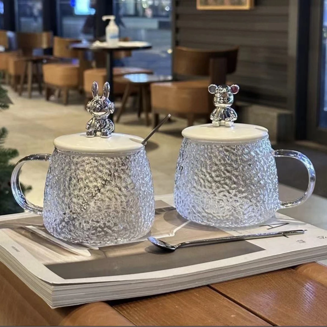 高颜值杯子家用小熊杯马克杯玻璃水杯咖啡杯茶杯带盖便携