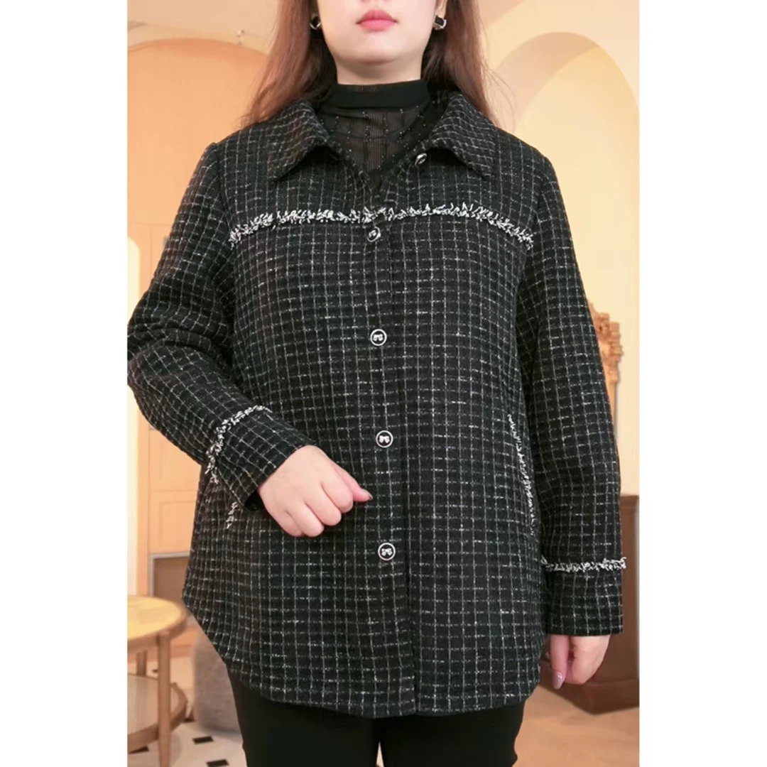 胖大柳秋季新款大码女装百搭小香风气质收腰遮肉显瘦外套女241180