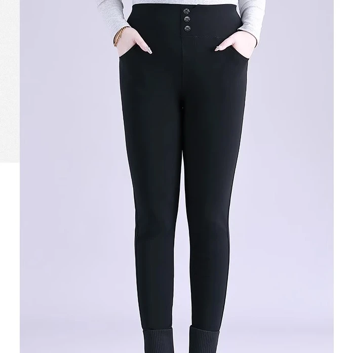 百搭长裤大码女装高腰三粒扣黑色束脚裤舒适休闲裤ZB8286