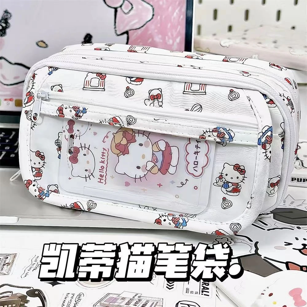 KT猫痛包笔袋ins风少女心大容量透明笔袋多层翻盖