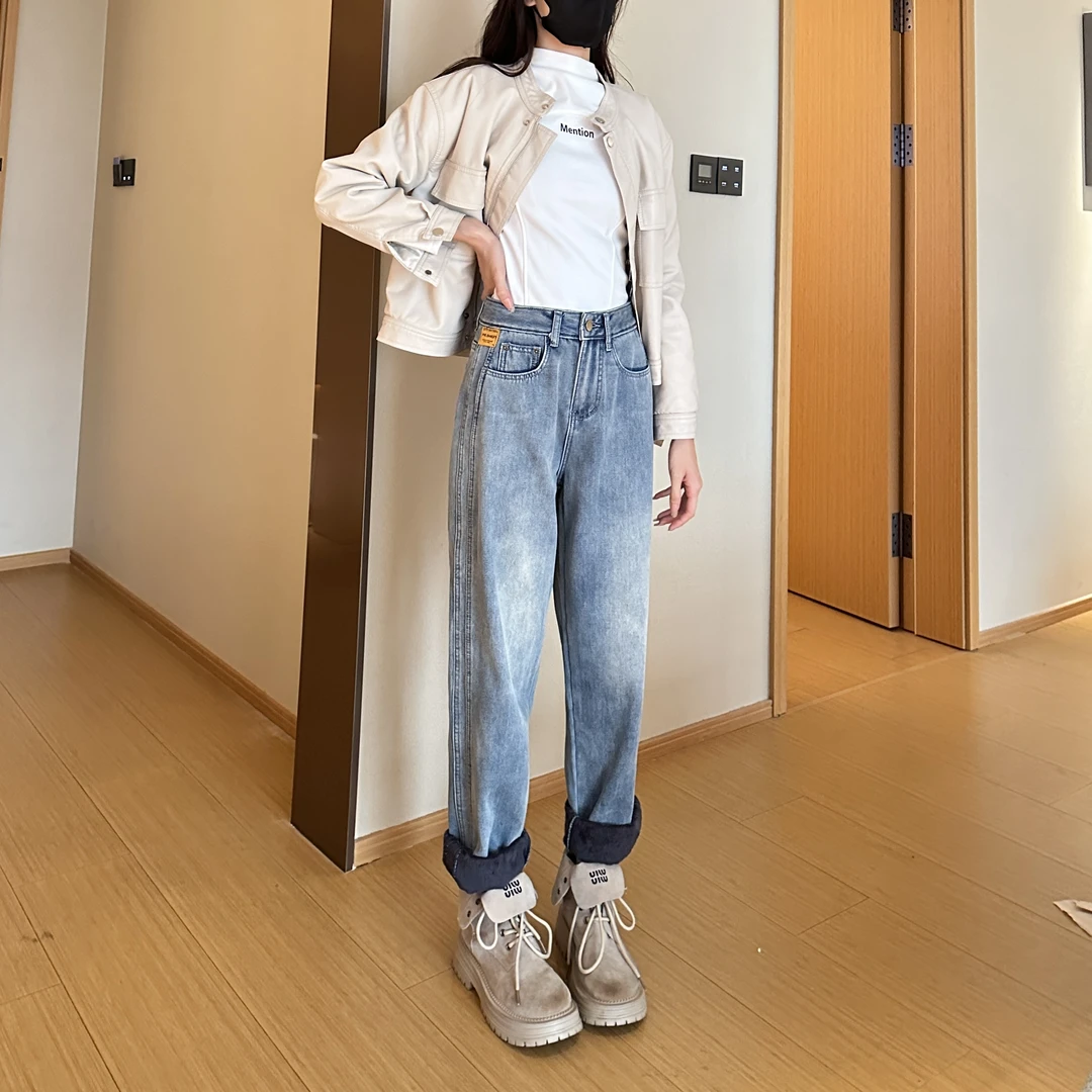 【深灰绒】72秋冬加绒哈伦新款高腰韩版裤子九分裤Q