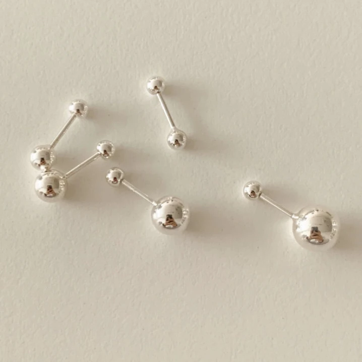 925银耳饰 韩国代购通体s925银螺旋扣银球耳钉耳骨钉