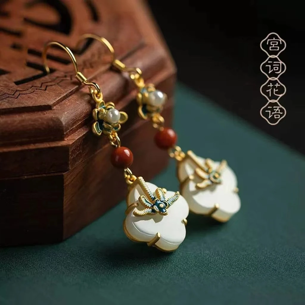 黄铜琉璃耳饰 文创好物保色铜新中式旗袍四叶草耳环