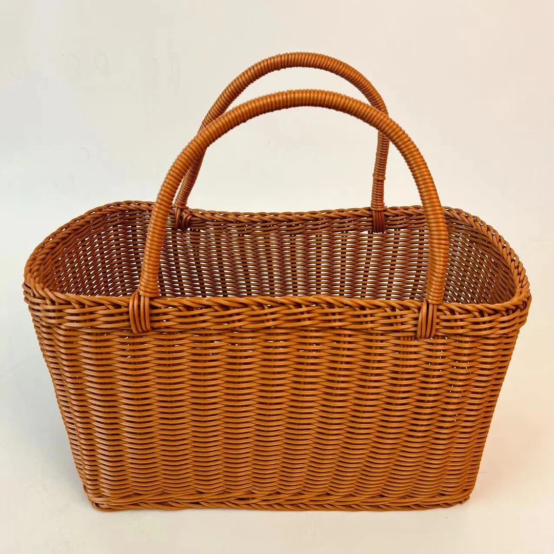 C66大容量家用户外超市购物买菜篮子手工仿藤编手提篮水果篮织筐