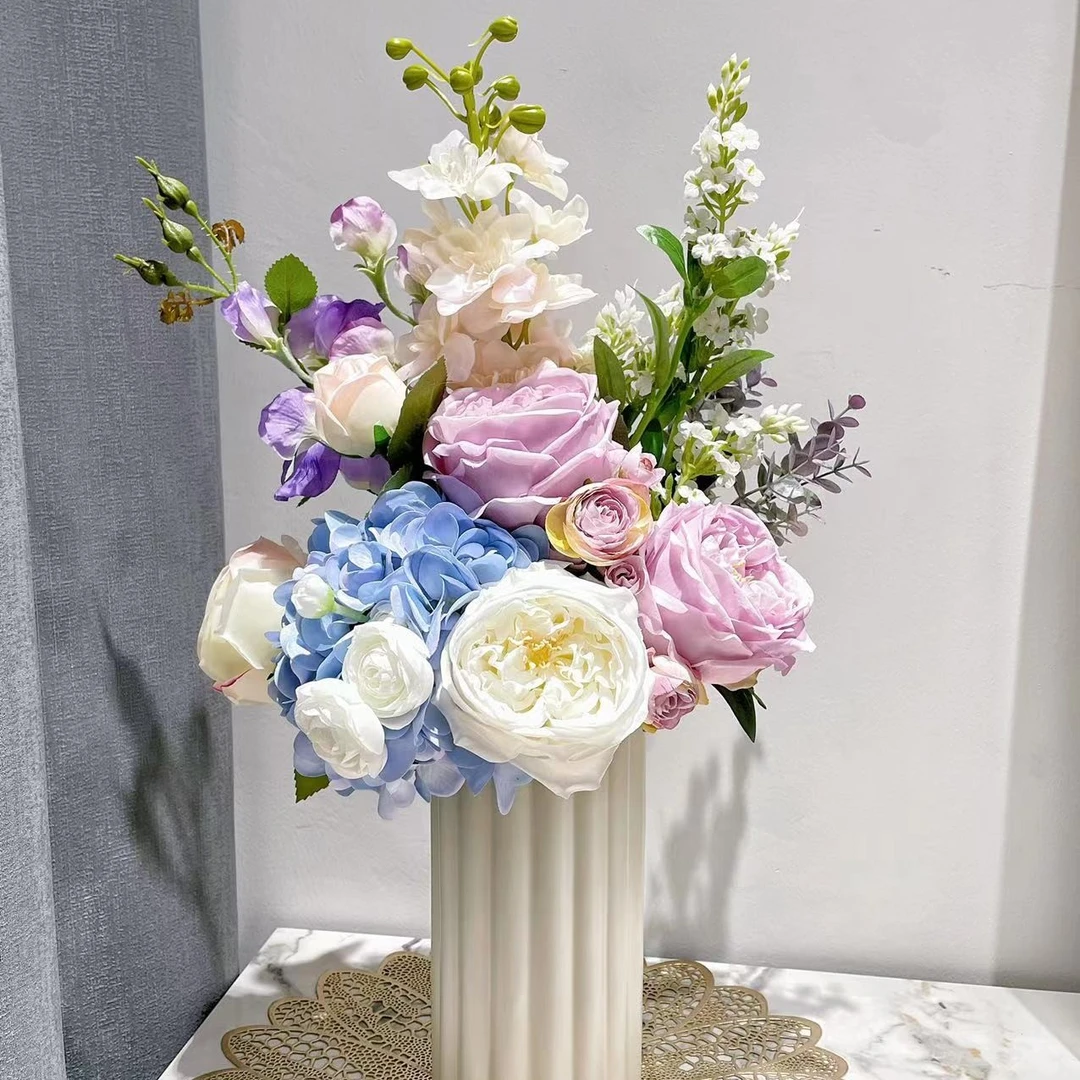 【紫英】设计师款手扎花束 手感保湿仿真花绢布花假花 客厅餐桌花