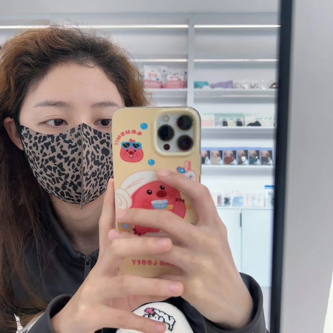 可以反复使用水洗护眼角防晒保暖加绒口罩无痕拼接豹纹透气孔面罩