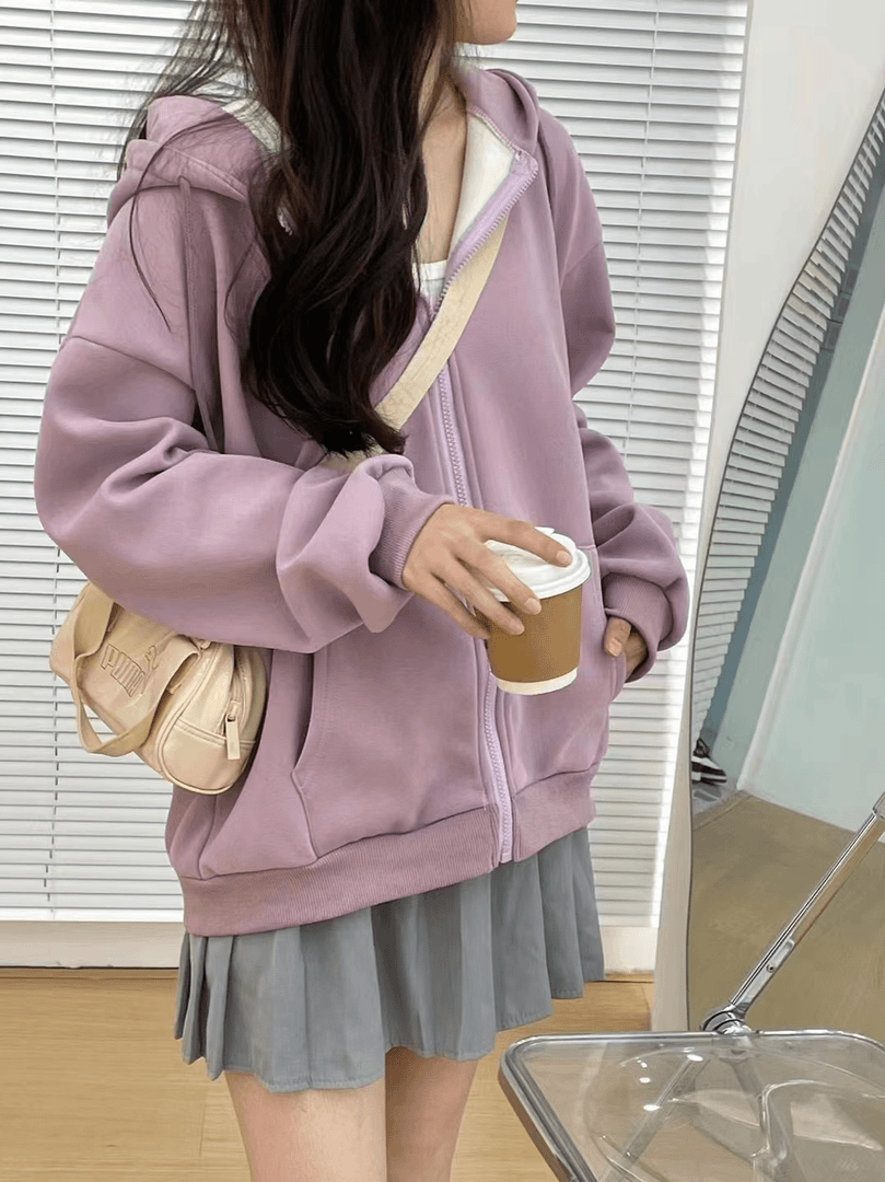 肉肉的衣服铺子2024年新款卫衣韩系纯色宽松百搭连帽休闲外套