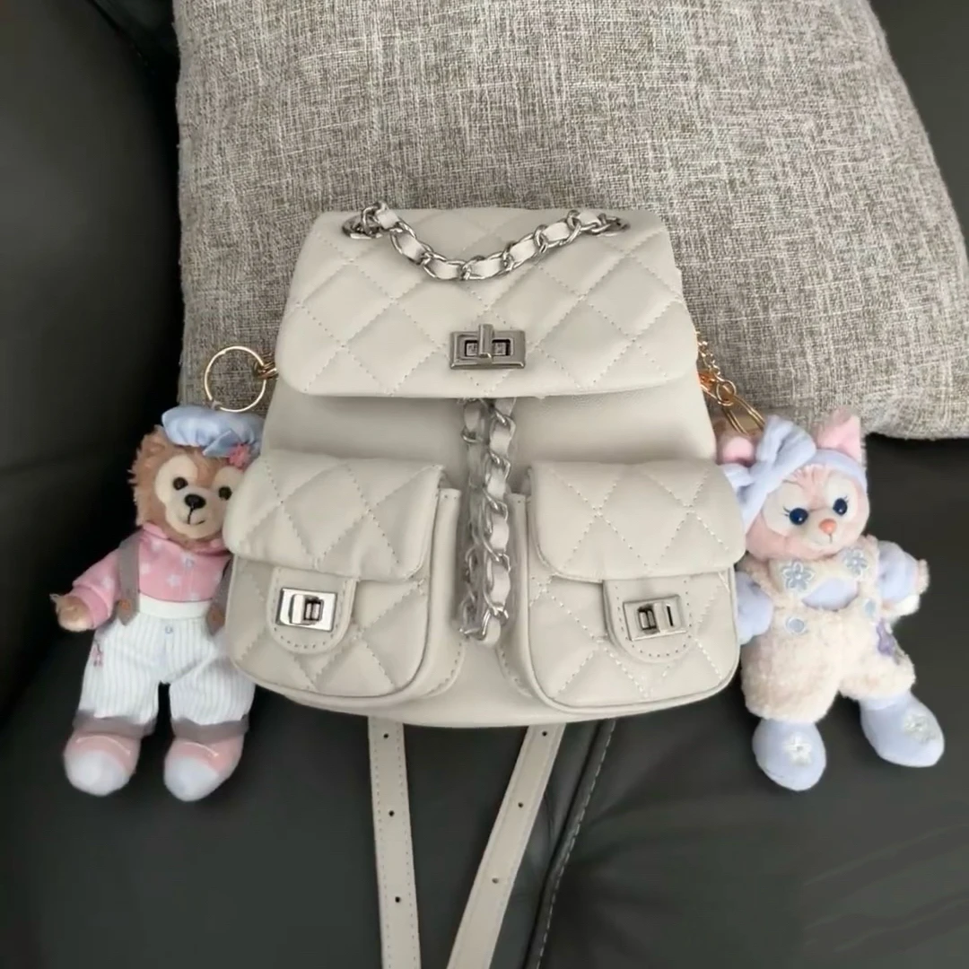 【甜心奶泡】真皮小众设计鱼子酱小香风mini链条背包百搭双肩包